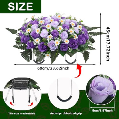 Wocst Headstone Flower Saddle,Large Artificial Cemetery Flowers for Grave Artificial Roses Daisy Saddle for Cemetery Headstone (Purple) - color: Purple