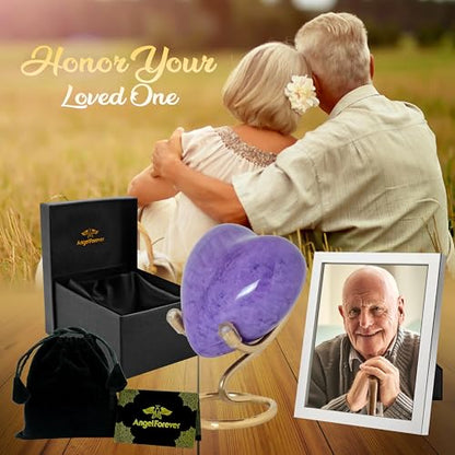 Heart Urn with Stand & Box Keepsake Urn for Human Ashes Mini Cremation Urn for Men & Women (Purple Marble) - color: Purple Marble