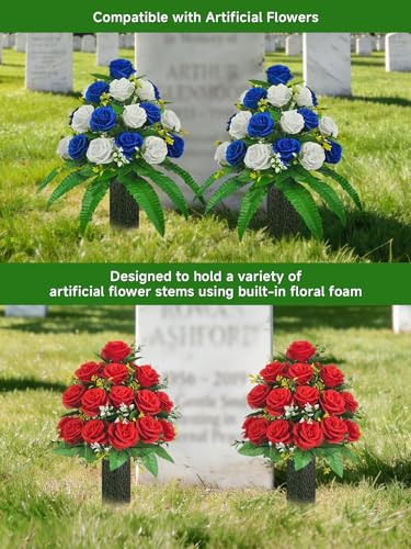 2-Pack Cemetery Vases for Grave with Spike and Foam, Flower Holders | Pre-installed floral foam helps hold flower stems securely for easy arrangement - color: 2 Pack