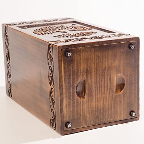 Handmade Wooden Engraved Urn for Human Ashes 250lbs Adult Male Female Satin Bag Tree of Life Cremation urns pet Dog cat Box