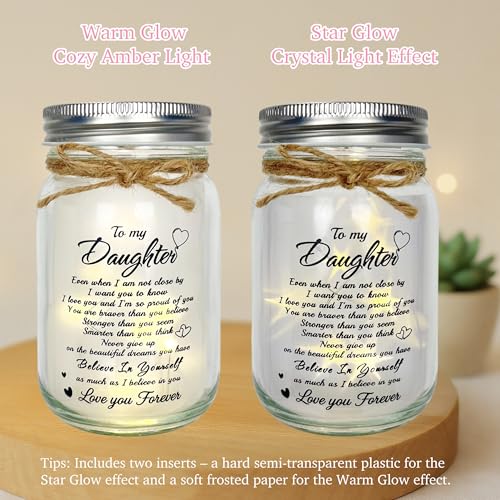 To My Daughter Mason Jar Night Light Gift From Mom Dad - Inspirational Birthday Graduation Encouragement Gifts, LED Table Lamp with Warm Glow - style: To Daughter