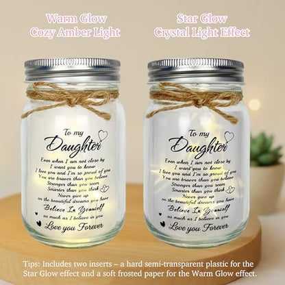 To My Daughter Mason Jar Night Light Gift From Mom Dad - Inspirational Birthday Graduation Encouragement Gifts, LED Table Lamp with Warm Glow - style: To Daughter