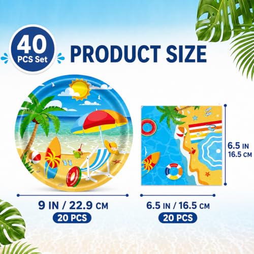 40 Pcs Beach Plates and Napkins, Large 9 Inch Tropical Hawaii Plates - color: Beach