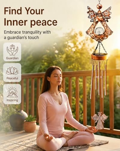 41" Large Angel Solar Wind Chimes for Outside, Metal Garden Decor | Warm Solar Glow & Soft Chimes for Garden Patio - Memorial, Sympathy or Birthday Gift for Mom & Grandma