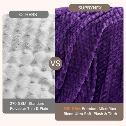 330GSM 3D Jacquard Throw Blanket for Couch, Purple, 50"x60" - color: Purple, size: Throw(50"x60")