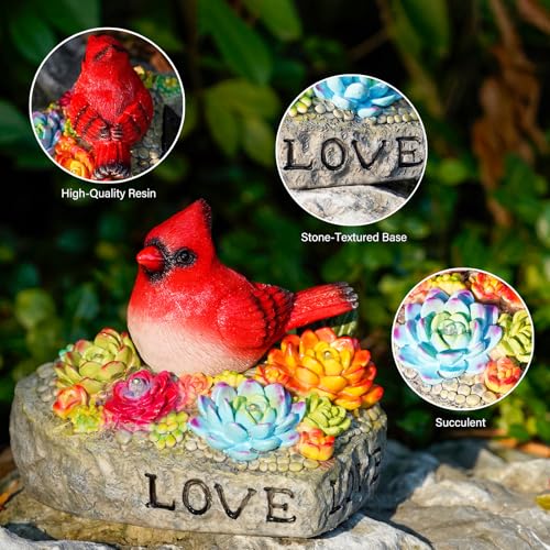 Solar Cardinal Memorial Statue, When Cardinals Appear Angels are Near Red Bird with Glowing Succulents, Sympathy Gifts for Loss of Loved One, Garden Decor