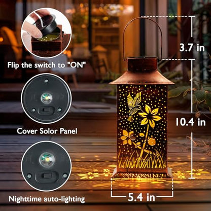 Homemory Gifts for Women, Hummingbird Solar Lanterns Outdoor Waterproof | Solar Decoration with Led Glow and Waterproof Metal Design, Ideal for Garden, Yard, Patio, Porch, Birthday Gifts - style: Hummingbird Square