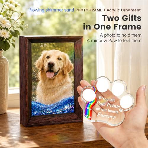 Dog Memorial Gifts for Loss of Dog Sympathy Gift - Personalized Pet Picture Frame 4x6【w/ Rainbow Bridge Ornament & Name Stickers & Sympathy Card】- Ideal Dogs Passing Away Gifts for Friends & Family