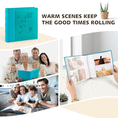 Photo Album Hold 200 4x6 Photos with Memo Writing Space (Dark&Light Blue) | Faux Leather Picture Book Fits 4x6 Photo, 200 Pockets Great for Wedding Family Holidays - color: Dark Blue & Light Blue