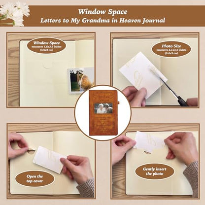 Grandma Grieving Gift, Sympathy Condolence Remembrance Memorial Gifts | Letters To My Grandma In Heaven Faux Leather Journal Window Cover 200 Pages A5 Lined for Family Friend Who Loss of Grandma - style: Grandma