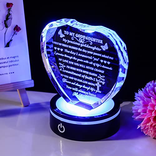 YWHL Goddaughter Gifts from Godmother Unique Heart Crystal Birthday Gifts for Goddaughter with LED Base Best to My Goddaughter Gift for Valentine's Day Mothers Day Christmas from Godparents - color: Goddaughter Gifts+led