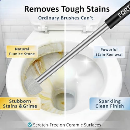 Pumice Stone Toilet Cleaner with Long Handle – 8 Refills for Hard Water - color: Black