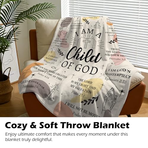 Christian Gifts for Women - I Am a Child of God Blanket 60"x50", Inspirational Religious Birthday Gifts for Women Mom Sister Friends, Christmas Baptism Catholic Spiritual Jesus Faith Bible Prayer - color: Christian1