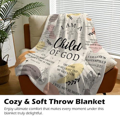 Christian Gifts for Women - I Am a Child of God Blanket 60"x50", Inspirational Religious Birthday Gifts for Women Mom Sister Friends, Christmas Baptism Catholic Spiritual Jesus Faith Bible Prayer - color: Christian1