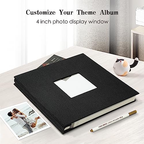 Spbapr Large Photo Album Self Adhesive 3x5 4x6 5x7 8x10 Pictures Magnetic Scrapbook 40 Blank Pages Linen Cover DIY Album with A Metal Pen - color: Black, size: 11''x10.6''40pages
