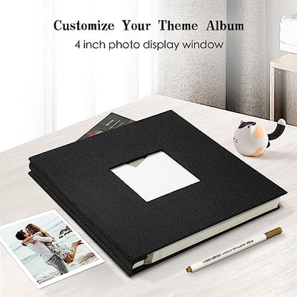 Spbapr Large Photo Album Self Adhesive 60 Pages Linen cover DIY Magnetic Scrapbook album with A Metal Pen Hold 3x5 4x6 5x7 6x8 8x10 Pictures Black - color: Black, size: 11''x10.6''60pages