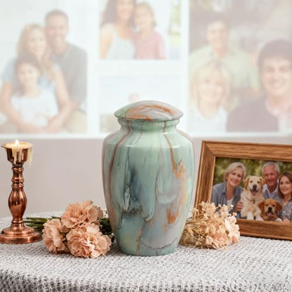 Green Marble Finish Cremation Urn for Ashes Adult Male Female - size: Large,Green Marble Finish