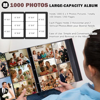 Ruibytree Extra Large Capacity Photo Album 4x6 Pictures 1000 Pockets, Pink | Linen Cover, Horizontal & Vertical 4x6 Photos, Removable Acid-Free Pages, Front Display Window, for Family, Wedding & Travel - color: Pink