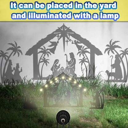 3 Pack Solar Nativity Scene Garden Stake 16.7in Metal Christmas Light - color: Black Jesus