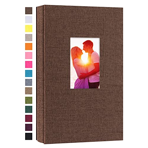 potricher Linen Photo Album for 4x6 Inch Photos, 300 Pockets, Brown | Linen Cover, Small Capacity 4x6 Picture Albums with Horizontal Pockets, 4x6 Photo Book for Family, Wedding, Baby, Anniversary - color: Brown