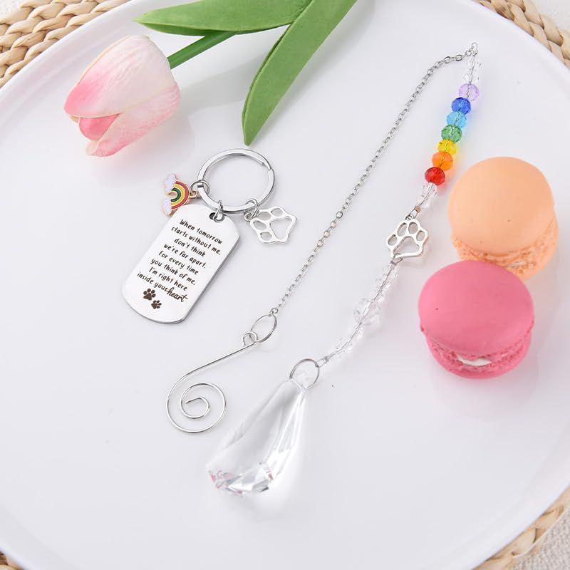 Sisadodo Rainbow Bridge Dog Memorial Gifts for Loss of Dogs Cats Rainbow Bridge Bracelet Keychains Paw Crystal Sun Catcher - color: Keychian and Crystal Suncatcher