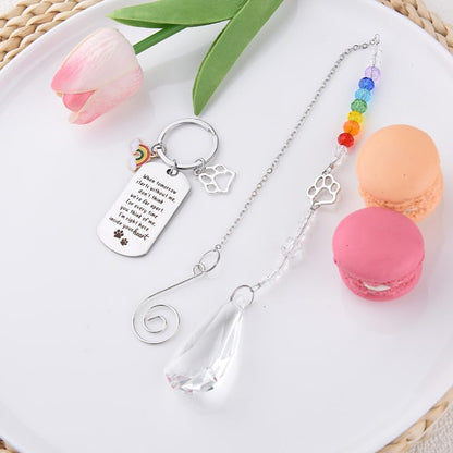 Sisadodo Rainbow Bridge Dog Memorial Gifts for Loss of Dogs Cats Rainbow Bridge Bracelet Keychains Paw Crystal Sun Catcher - color: Keychian and Crystal Suncatcher