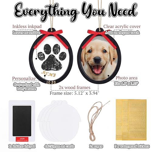AmazingSpark 2 Sets Paw Print Kit for Dogs Inkless Pawprint Keepsake Kit Cat Pawprints Personalization Tool Keepsake Frame Double Sided Paw Print Ornament