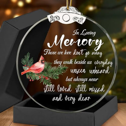 Those We Love Don't Go Away They Walk Beside Us Everyday - Sympathy Gifts for Loss & Loved Ones Pendant, Red Cardinal Gifts Memorial Ornament Glass Keepsake 3.15 Inch Round