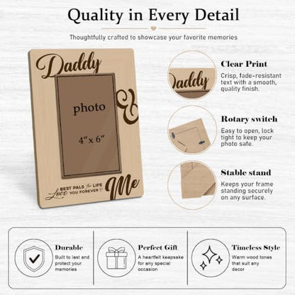 Daddy and Me Picture Frame Holds 4 x 6 Photo, Rustic Wooden Tabletop Display with Best Pals for Life Message, Sentimental Gift for Dad - color: Father15