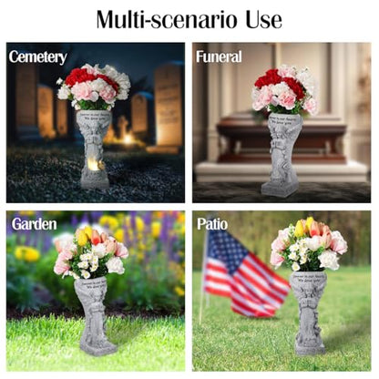Lewondr Solar Cemetery Vase for Grave, Praying Angel with Spike | Waterproof Memorial Flower Holder with Solar Candle Light, Sympathy Gifts for Loss of Loved One, Gray - color: Gray a
