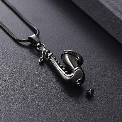 memorial jewelry Music Urn Saxophone Horn Chain Necklace Cremation Ash Keepsake Pendant - color: Gun