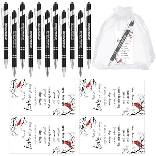 Yeaqee 150pcs/50set Funeral Favor Pen Poem Card for Guests, White, Cardinal - color: White, style: Cardinal