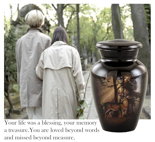 Gone Hunting Deer Keepsake Urn with Sunrays – Majestic Buck Mini Memorial Urn for Human Ashes – Handcrafted Sharing Token Funeral Urn with Velvet Bag & Funnel (Keepsake) - size: Keepsake