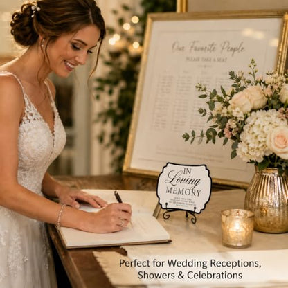 Wedding Table Sign - In Loving Memory - with Metal Stand, Wooden Reception Decor, 5x7 Inch Wedding Signs for Memory Table, Wedding Party, Pet Souvenirs, and other decorations & accessories (White)- 06