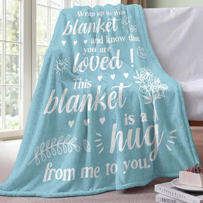 Get Well Gifts for Women Men Flannel Throw Blanket, Sympathy | Thinking of You After Surgery Healing Gift Idea, Blue Floral Inspirational Cancer Care Present for Friend Sister Coworker