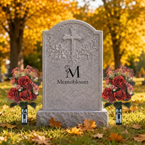 Fall Cemetery Flowers for Grave: with Vases, Burnt Orange, 2 Pcs - color: Burnt Orange