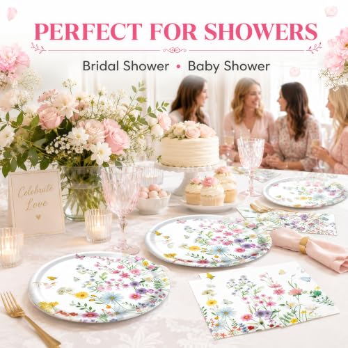 40 Pcs Wildflower Plates and Napkins Set, Large 9 Inch Floral Plates - color: Wildflower