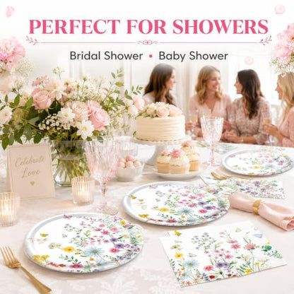 40 Pcs Wildflower Plates and Napkins Set, Large 9 Inch Floral Plates - color: Wildflower