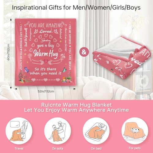 Warm Hug Get Well Throw Blanket Gifts for Women 52'' x 60'' | You're Loved Blankets with Inspirational Words after Surgery Cancer Recovery Gifts for Friends,Sister,Daughter - color: Pink Warm Hug