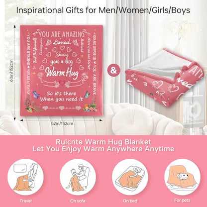 Warm Hug Get Well Throw Blanket Gifts for Women 52'' x 60'' | You're Loved Blankets with Inspirational Words after Surgery Cancer Recovery Gifts for Friends,Sister,Daughter - color: Pink Warm Hug