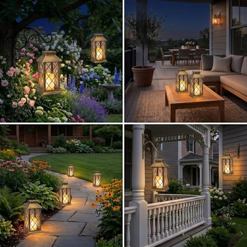 Yowin 2 Pack 9" Solar Lanterns Outdoor Waterproof with Flickering Candle - color: Bronze