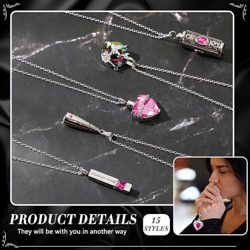 Ecation 15 Pcs Urn Necklace for Ashes Women Cremation Jewelry - color: Pink