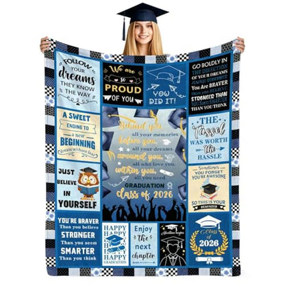 2026 Graduation Blanket for Her Him Graduation Class of 2026 Gifts for Women Men, College/PhD/Masters Deqree Graduations Gifts Graduate Super Soft Flannel Throw Blanket 50"X 60" - color: Graduation