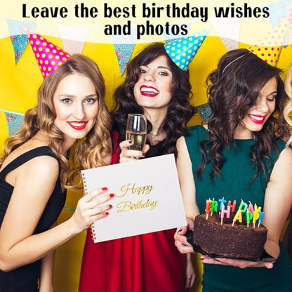Mooliwe Birthday Guestbook with Pens Stickers Hardbound Book 8.3 x 6.5 Inch Hardcover Hardbound Signature Guest Book for Photobooth Photo Strips Scrapbook Party Supplies (White, Birthday) - color: White