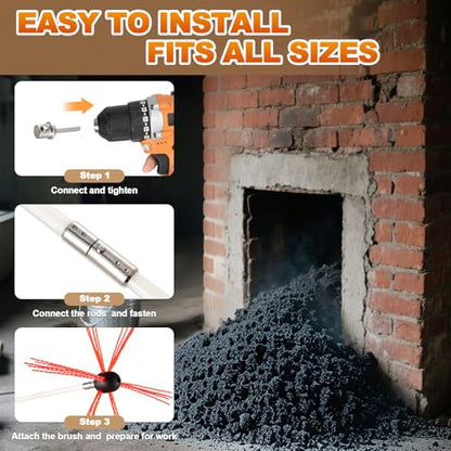 Bluesea Chimney Sweep Kit - Extends Up to 46 Feet, Includes 14 Flexible Rods and Strong Brush for Efficient Cleaning - size: 46 Feet