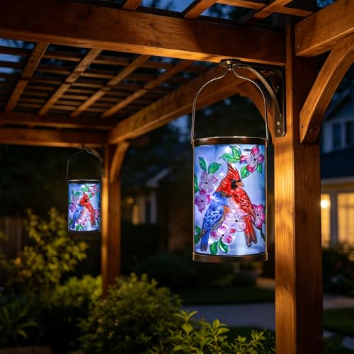 MUMTOP Cardinal Solar Lantern, Hanging Glass Outdoor Garden Light - color: Sky Blue