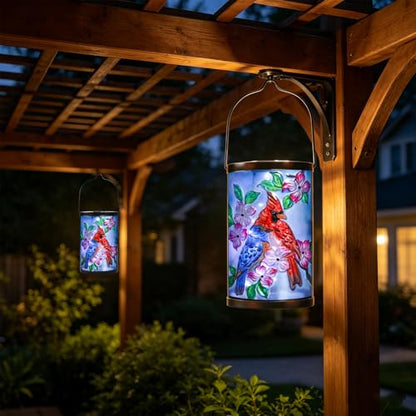 MUMTOP Cardinal Solar Lantern, Hanging Glass Outdoor Garden Light - color: Sky Blue