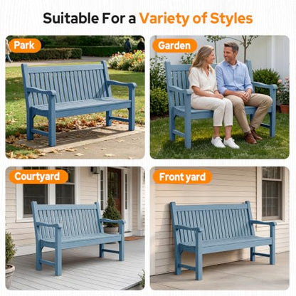 2-Person Outdoor Bench with 700 Lbs Weight Capacity,(Blue) | Poly Lumber Weatherproof Garden Bench Seating for Porch, Balcony and Park, All-Weather Patio Bench Furniture - color: Blue