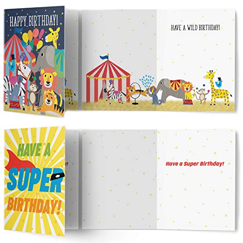 Tiny Expressions Kids Birthday Cards with Envelopes,10-Pack | Each Card Includes an Inside Message, Featuring 10 Unique Gender-Neutral Designs, Durable Cardstock