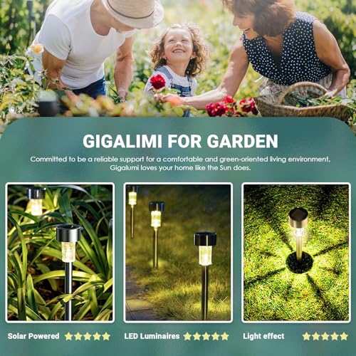 GIGALUMI 16 Pack Solar Lights Outdoor Waterproof, Stainless Steel - color: Warm White